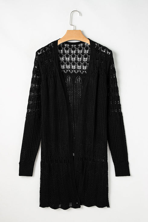 Open Stitch Textured Long Sleeve Knit Cardigan