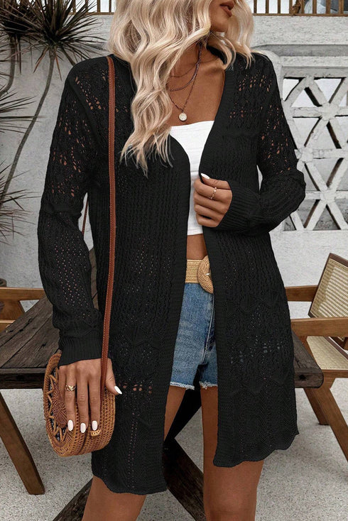 Open Stitch Textured Long Sleeve Knit Cardigan