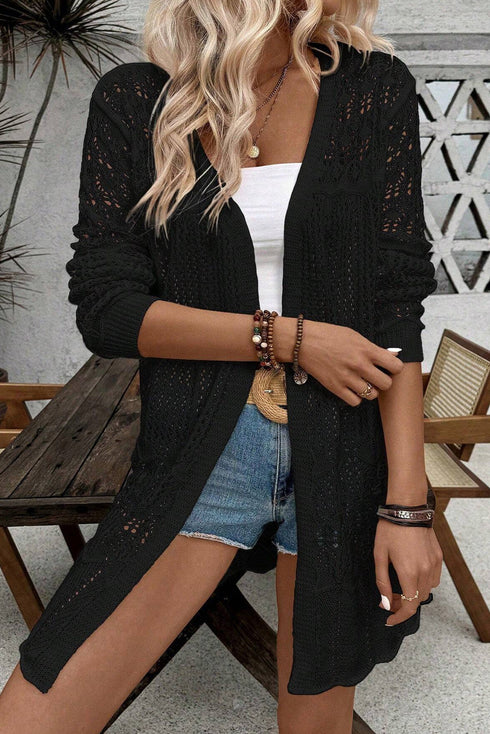 Open Stitch Textured Long Sleeve Knit Cardigan
