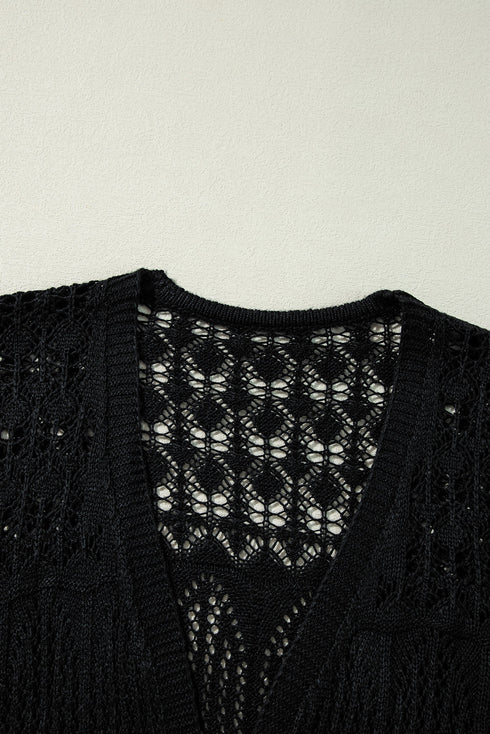 Open Stitch Textured Long Sleeve Knit Cardigan