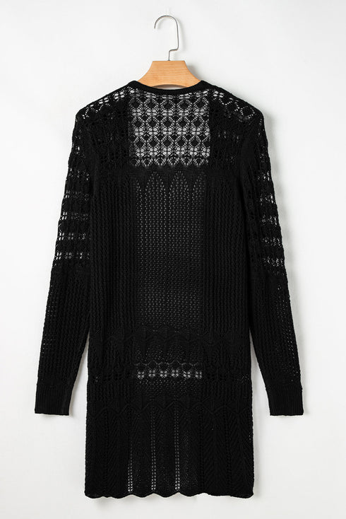Open Stitch Textured Long Sleeve Knit Cardigan