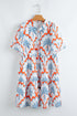 Orange Contrast Palm Tree Printed Short Sleeve Flowy Dress