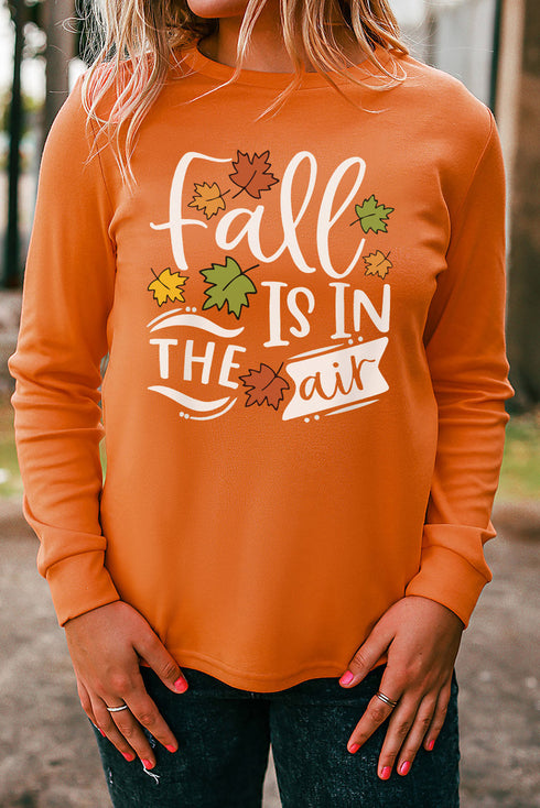 Orange Fall Is In The Air Printed Pullover Long Sleeve Top