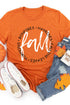 Orange Fall Letter Print Crew Neck Graphic T Shirt