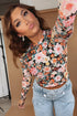 Orange Floral Mesh Slim Long Sleeve Crop Top