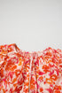 Orange Floral Print Ruffled Short Puff Sleeve Split Neck Blouse