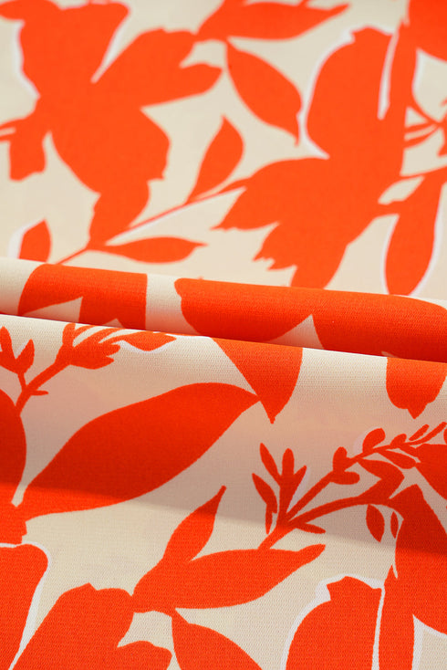 Orange Floral Ruffle Sleeve Print Top