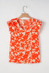 Orange Floral Ruffle Sleeve Print Top