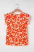 Orange Floral Ruffle Sleeve Print Top