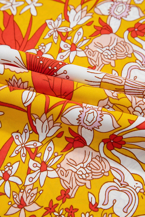 Orange Floral V Neck Wide Leg Sleeveless Jumpsuit