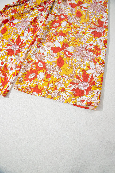 Orange Floral V Neck Wide Leg Sleeveless Jumpsuit