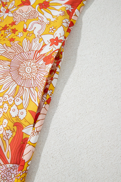 Orange Floral V Neck Wide Leg Sleeveless Jumpsuit