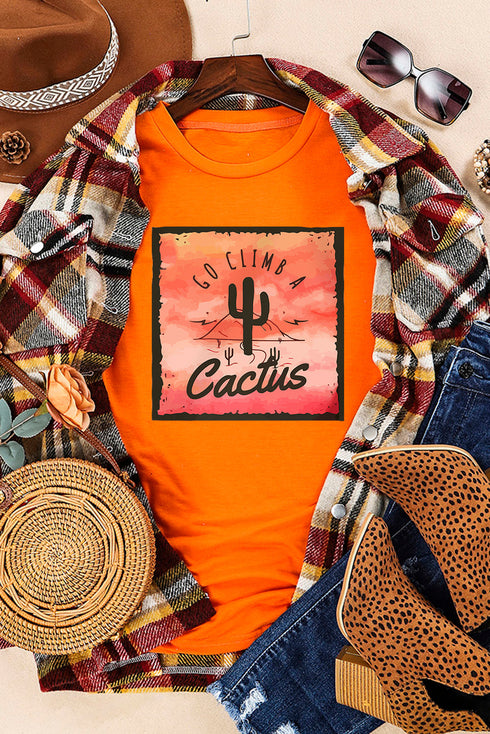Orange Go Climb A Cactus Western Graphic Print Tee