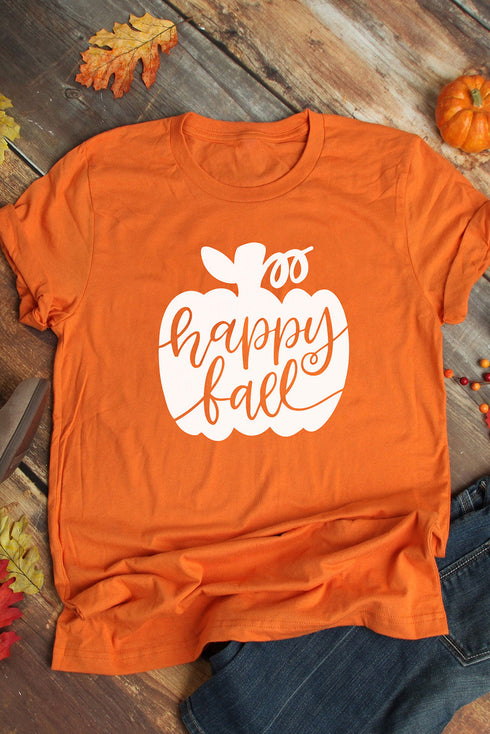 Orange Happy Fall Pumpkin Graphic Short Sleeve Top
