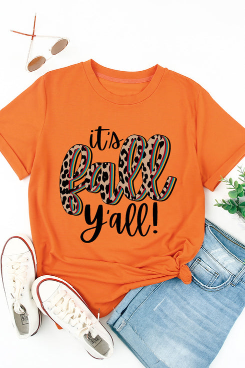Orange Its Fall Yall Animal Print Casual T Shirt