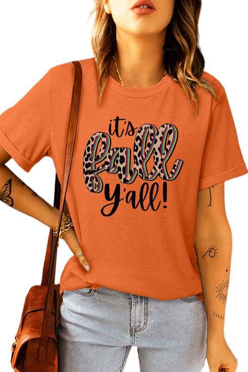 Orange Its Fall Yall Animal Print Casual T Shirt