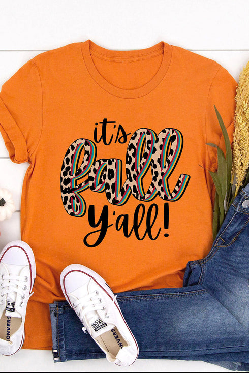 Orange Its Fall Yall Animal Print Casual T Shirt