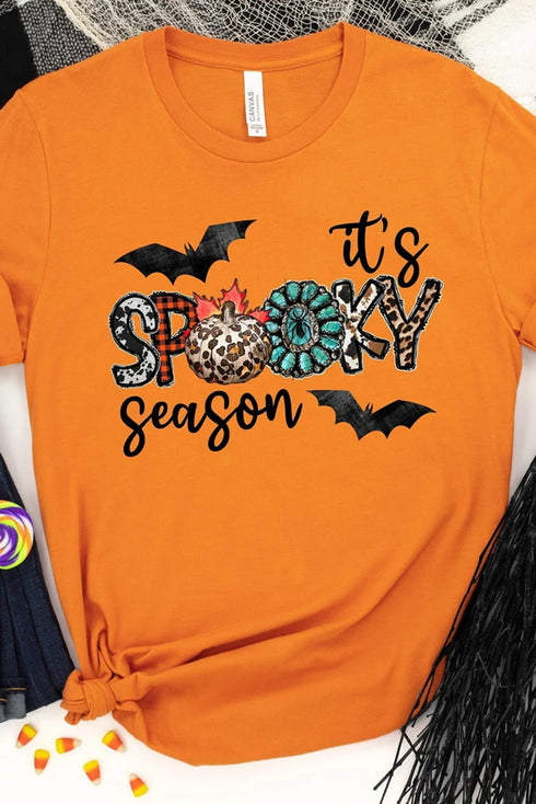 Orange It'S Spooky Season Graphic Print Short Sleeve T Shirt