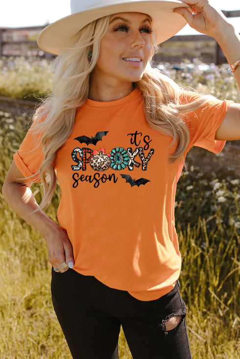 Orange It'S Spooky Season Graphic Print Short Sleeve T Shirt