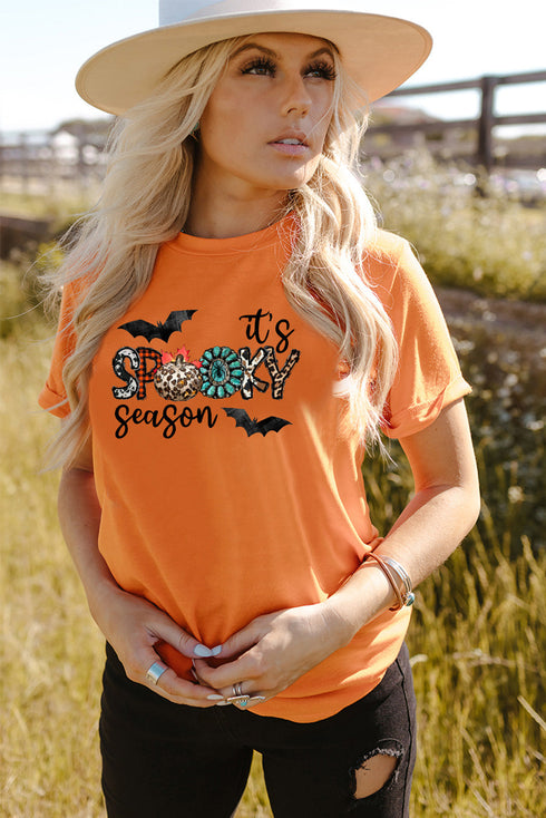 Orange It'S Spooky Season Graphic Print Short Sleeve T Shirt