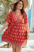 Orange Plus Size Printed Surplice Neck Empire Waist Flowy Mini Dress