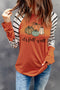 Orange Pumpkin Graphic Leopard Striped Long Sleeve Top