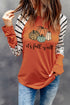 Orange Pumpkin Graphic Leopard Striped Long Sleeve Top