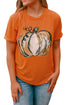 Orange Pumpkin Graphic Print Crew Neck T Shirt