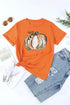 Orange Pumpkin Graphic Print Crew Neck T Shirt