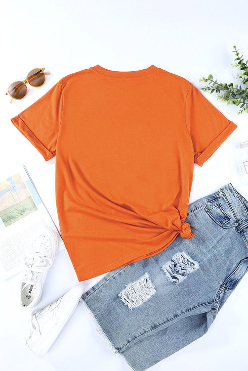 Orange Pumpkin Graphic Print Crew Neck T Shirt