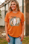 Orange Pumpkin Graphic Print Crew Neck T Shirt