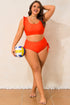 Orange Ruffled Trim Knotted High Waist Plus Size Bikini Set
