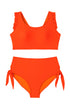 Orange Ruffled Trim Knotted High Waist Plus Size Bikini Set