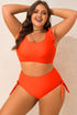 Orange Ruffled Trim Knotted High Waist Plus Size Bikini Set