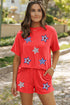 Orange Sequin USA Flag Star Graphic Corded T Shirt and Shorts Set