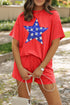 Orange Sequined July 4th Star Graphic Twist Ribbed Short 2pcs Outfit