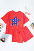 Orange Sequined July 4th Star Graphic Twist Ribbed Short 2pcs Outfit
