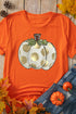 Orange Thanksgiving Pumpkin Pattern Crew Neck Short Sleeve Top
