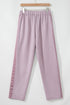 Orchid Petal Drawstring Waist Satin Stripe Patch Straight Leg High Waist Pants