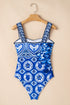 Ornamental Heart Motif Square Neck One Piece Swimsuit