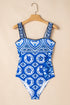 Ornamental Heart Motif Square Neck One Piece Swimsuit