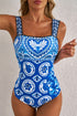 Ornamental Heart Motif Square Neck One Piece Swimsuit