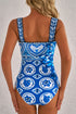 Ornamental Heart Motif Square Neck One Piece Swimsuit