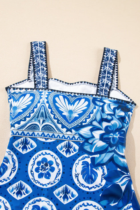 Ornamental Heart Motif Square Neck One Piece Swimsuit