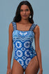 Ornamental Heart Motif Square Neck One Piece Swimsuit