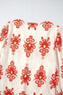 Ornamental Print Three Quarter Sleeve V Neck Blouse