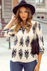 Ornamental Print Three Quarter Sleeve V Neck Blouse