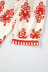 Ornamental Print Three Quarter Sleeve V Neck Blouse