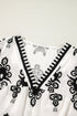 Ornamental Print Three Quarter Sleeve V Neck Blouse