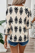 Ornamental Print Three Quarter Sleeve V Neck Blouse